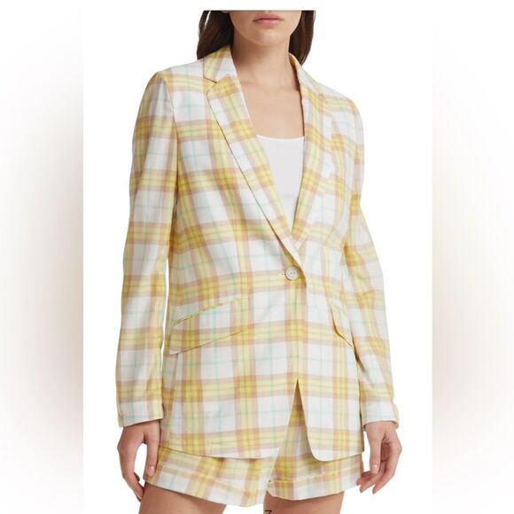 Rag and Bone Margot  Yellow White Plaid Lightweight Blazer | Size 4 - Picture 1 of 9